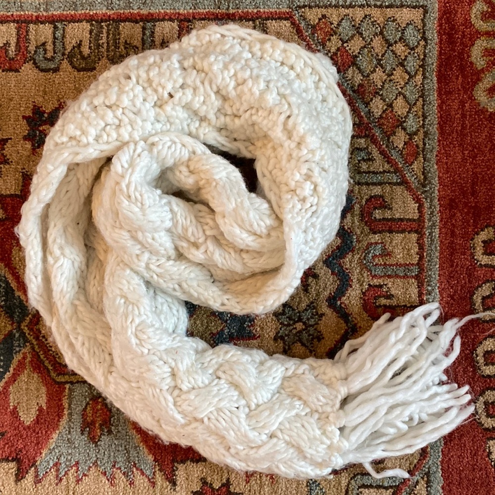 White Cable Knit Scarf